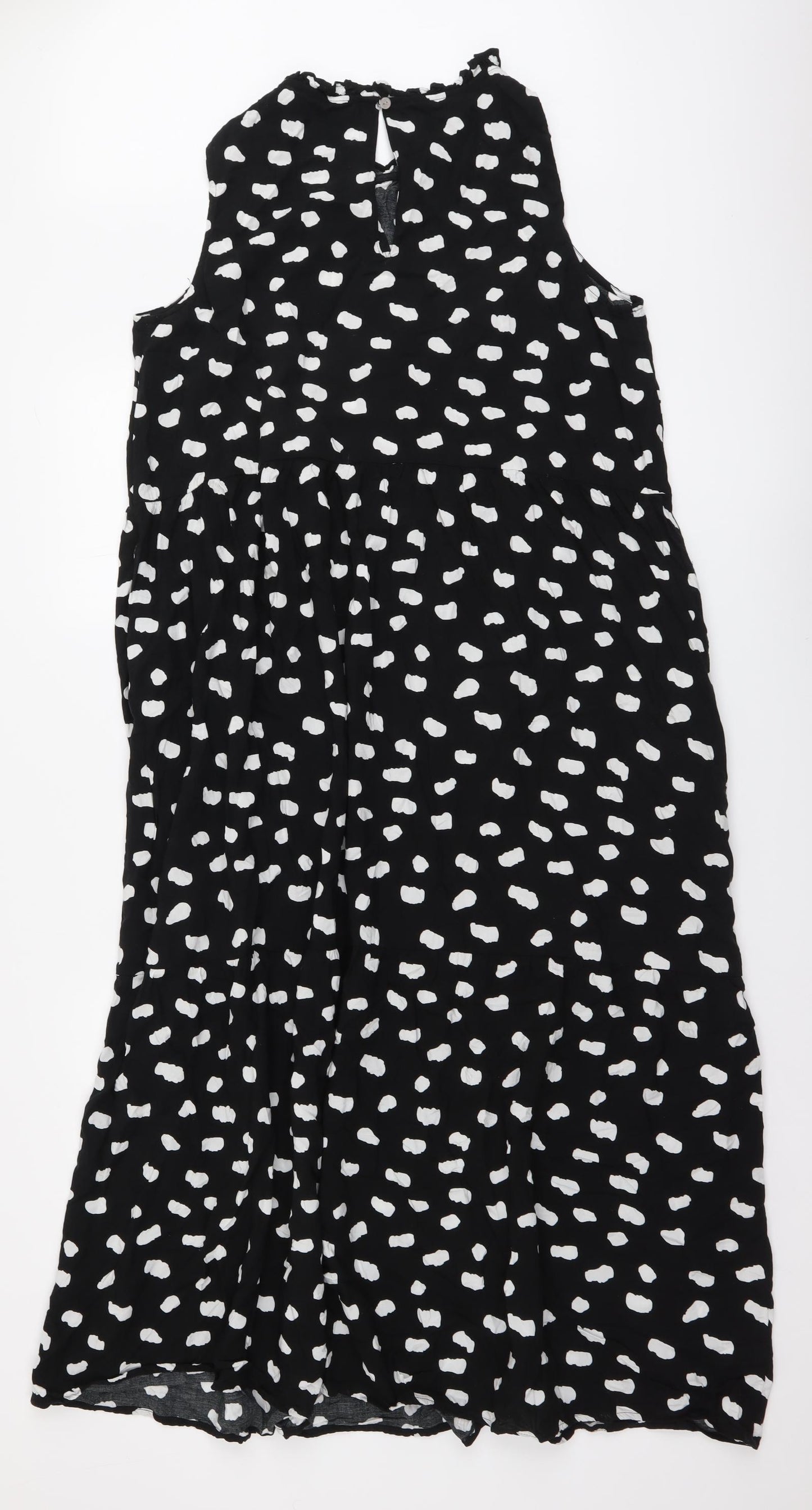 Marks and Spencer Womens Black Geometric Viscose A-Line Size 14 Round Neck Pullover