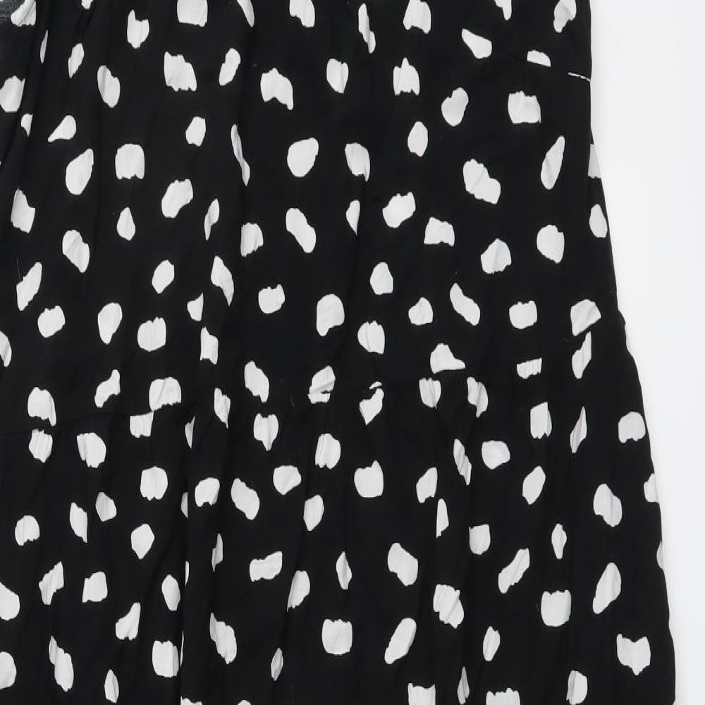 Marks and Spencer Womens Black Geometric Viscose A-Line Size 14 Round Neck Pullover