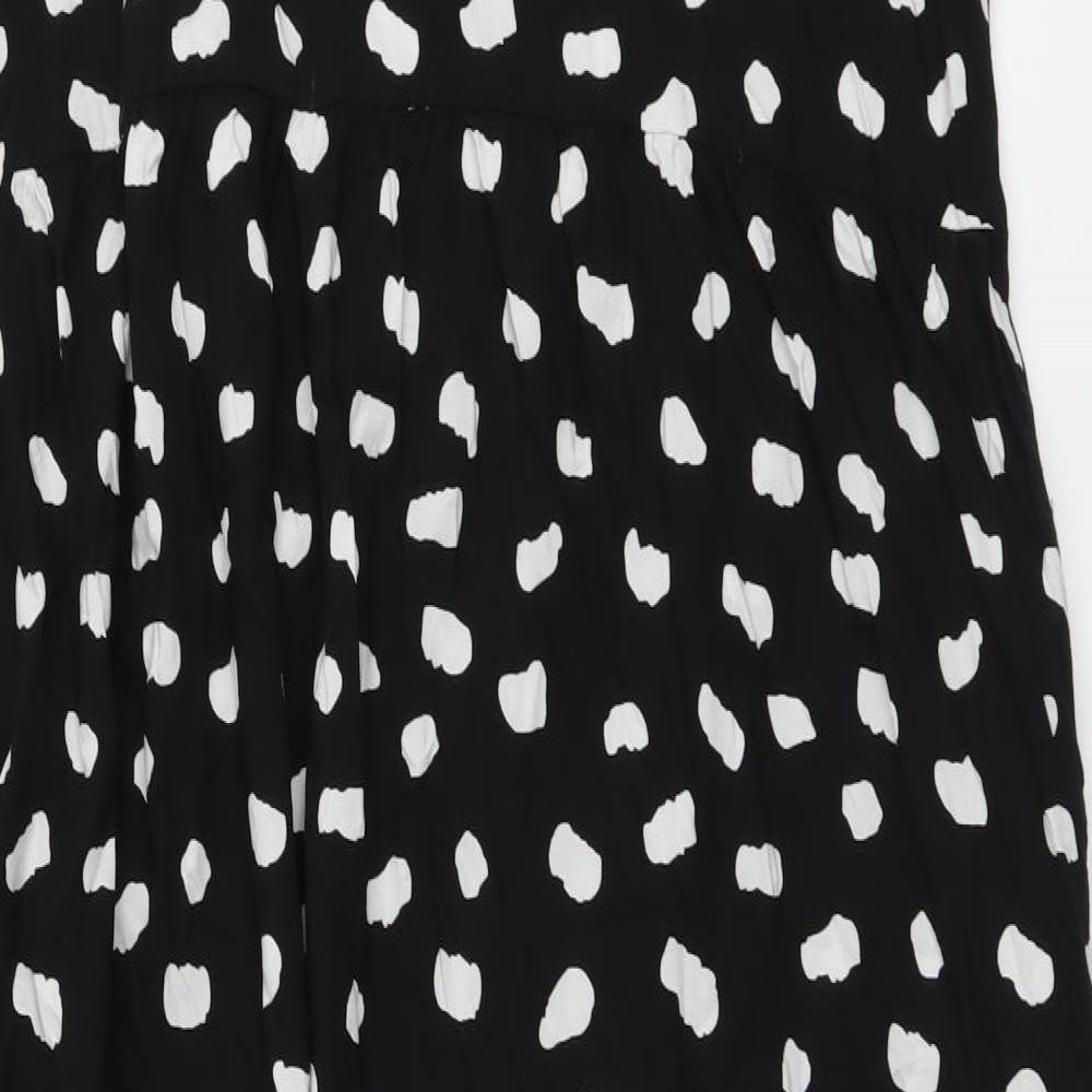 Marks and Spencer Womens Black Geometric Viscose A-Line Size 14 Round Neck Pullover