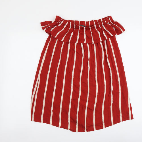 Primark Womens Red Striped Viscose Basic Blouse Size 6 Off the Shoulder