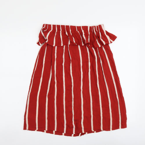 Primark Womens Red Striped Viscose Basic Blouse Size 6 Off the Shoulder