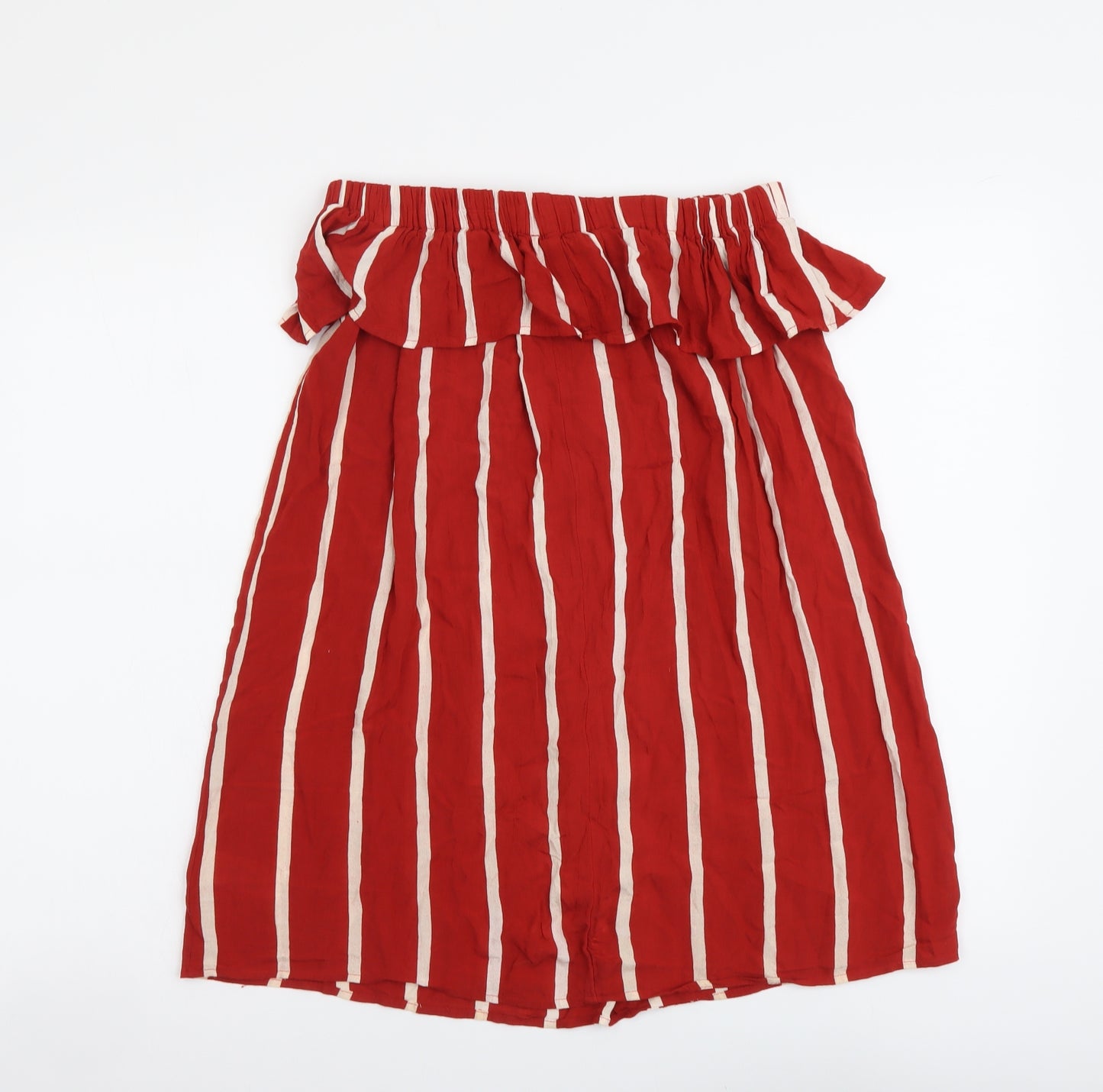 Primark Womens Red Striped Viscose Basic Blouse Size 6 Off the Shoulder