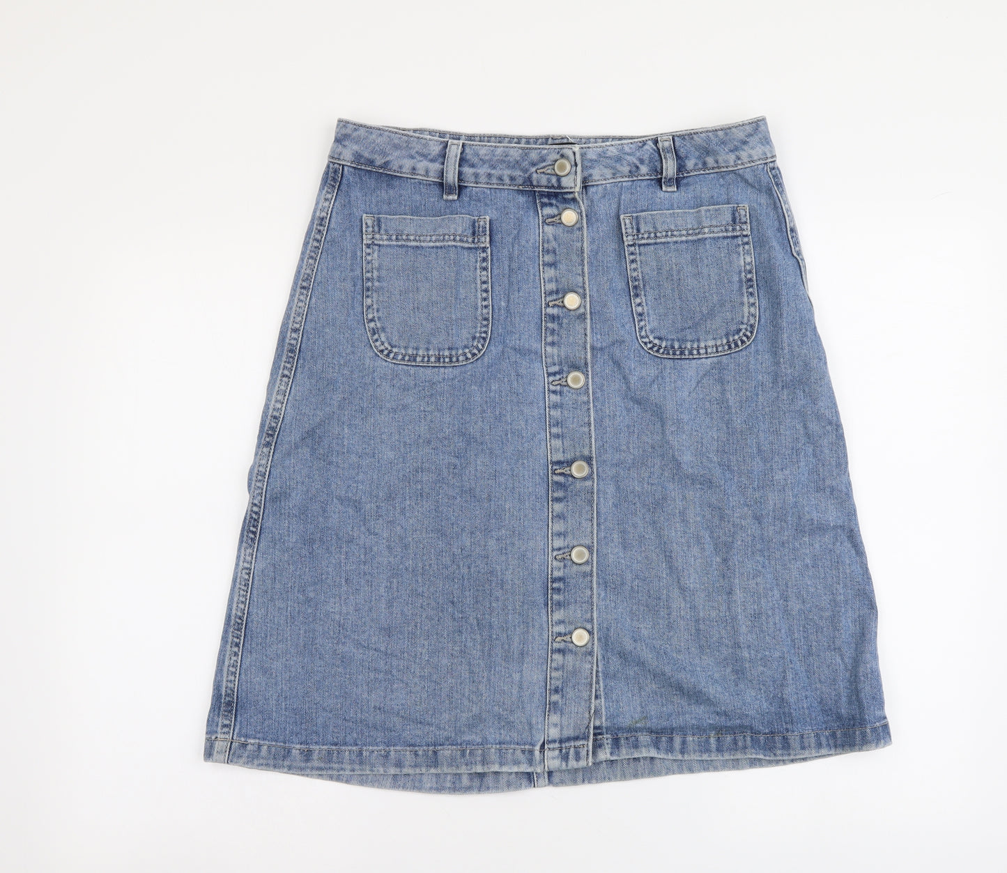/Denim Womens Blue Cotton A-Line Skirt Size 14 Button