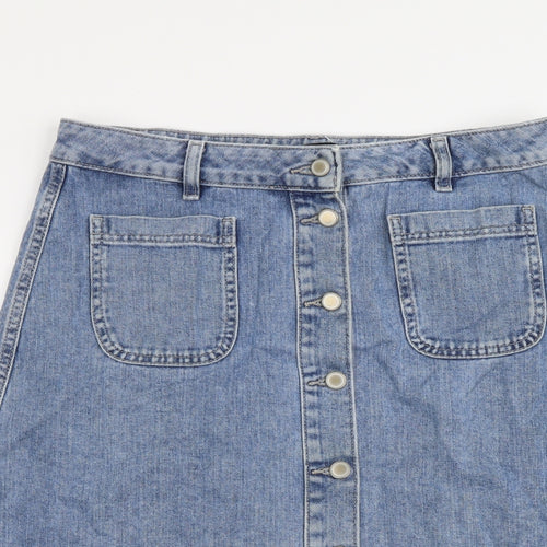 /Denim Womens Blue Cotton A-Line Skirt Size 14 Button