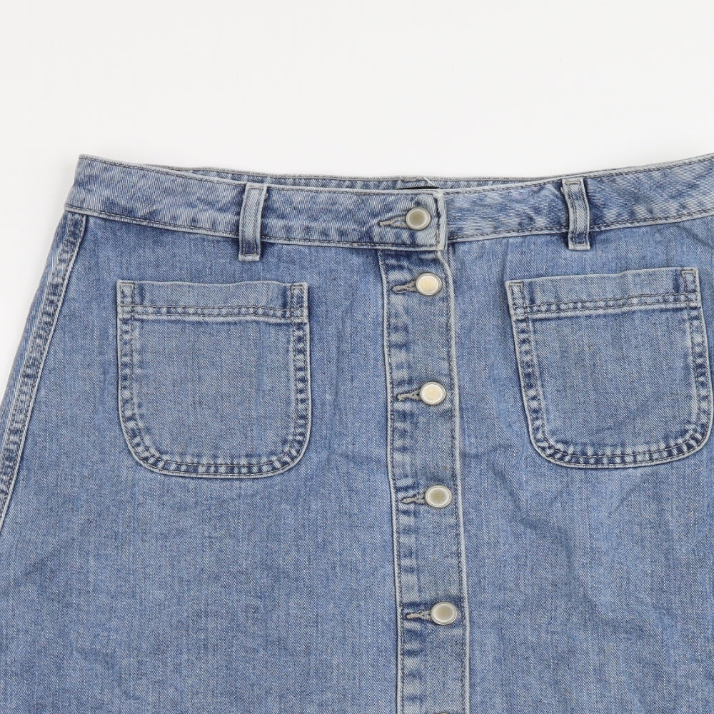 /Denim Womens Blue Cotton A-Line Skirt Size 14 Button