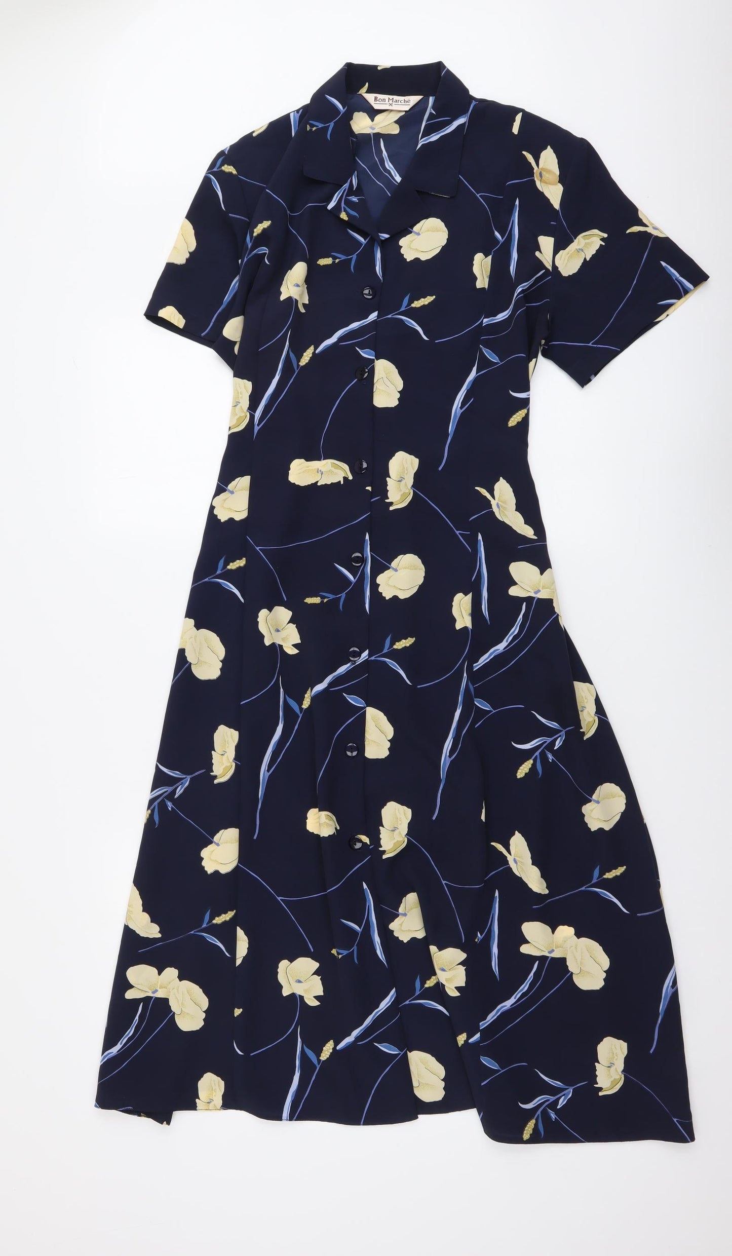 Bonmarché Womens Blue Floral Polyester Shirt Dress Size 16 Collared Button