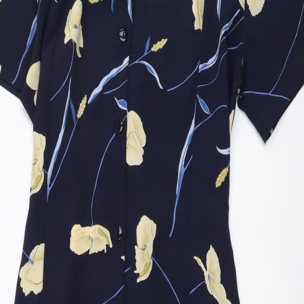 Bonmarché Womens Blue Floral Polyester Shirt Dress Size 16 Collared Button