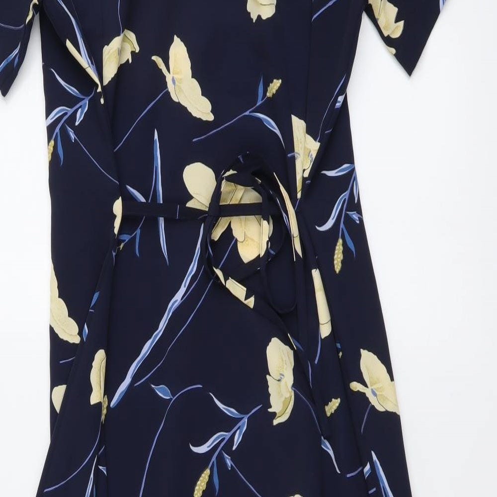 Bonmarché Womens Blue Floral Polyester Shirt Dress Size 16 Collared Button