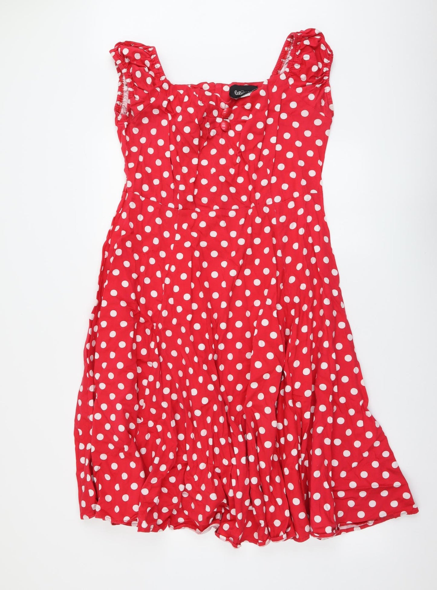 Collectif Womens Red Polka Dot Cotton A-Line Size 20 V-Neck Zip