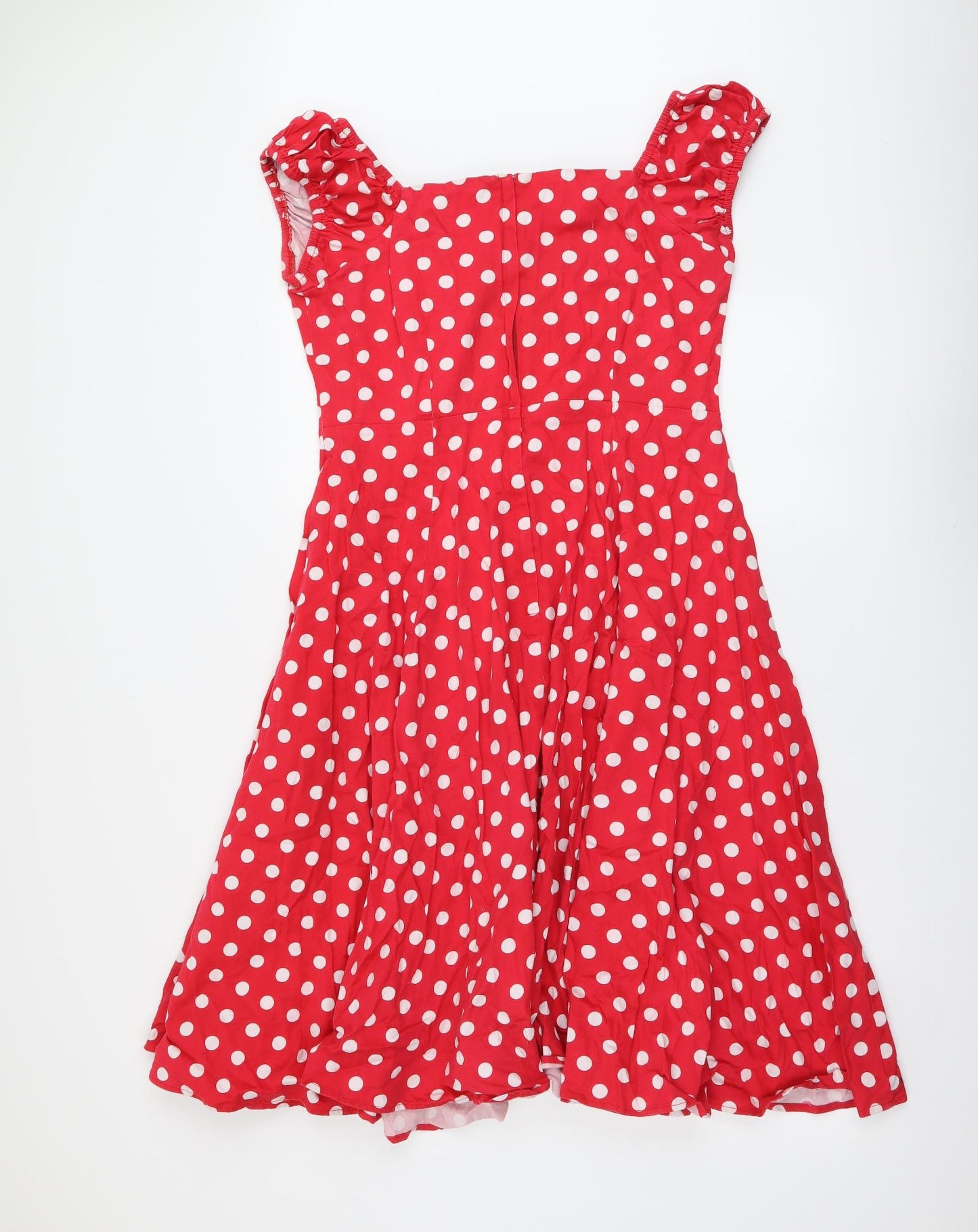 Collectif Womens Red Polka Dot Cotton A-Line Size 20 V-Neck Zip