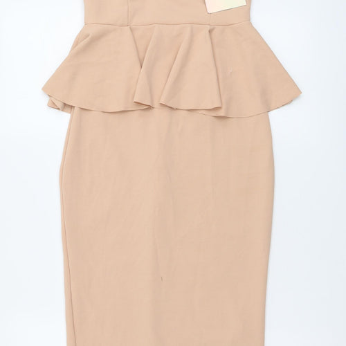 Missguided Womens Pink Polyester Bodycon Size 6 V-Neck Zip