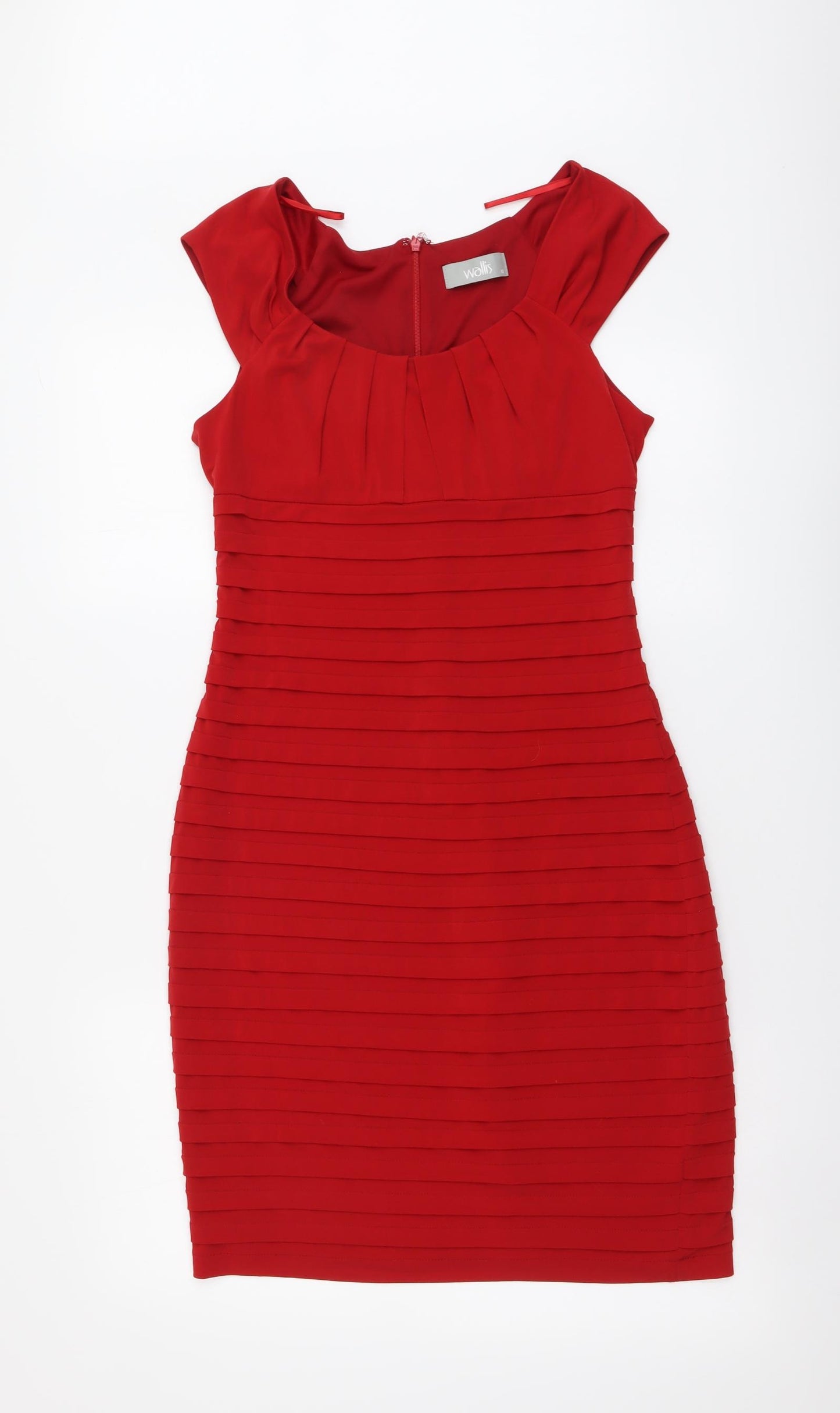 Wallis Womens Red Polyester Bodycon Size 10 Scoop Neck Zip