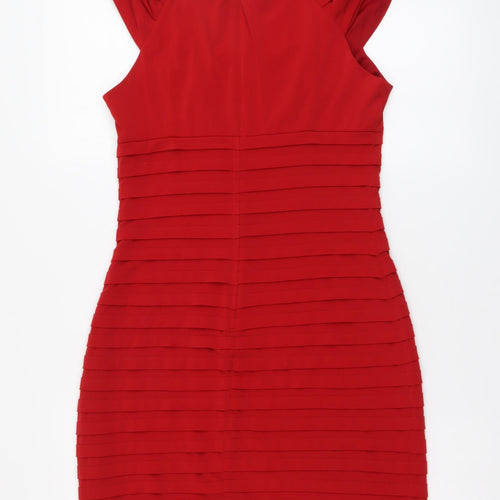 Wallis Womens Red Polyester Bodycon Size 10 Scoop Neck Zip
