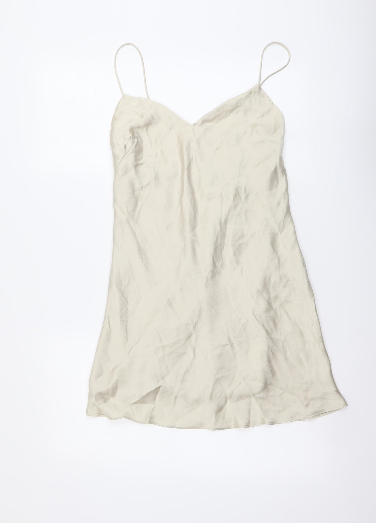 Zara Womens Beige Polyester Mini Size M V-Neck Zip