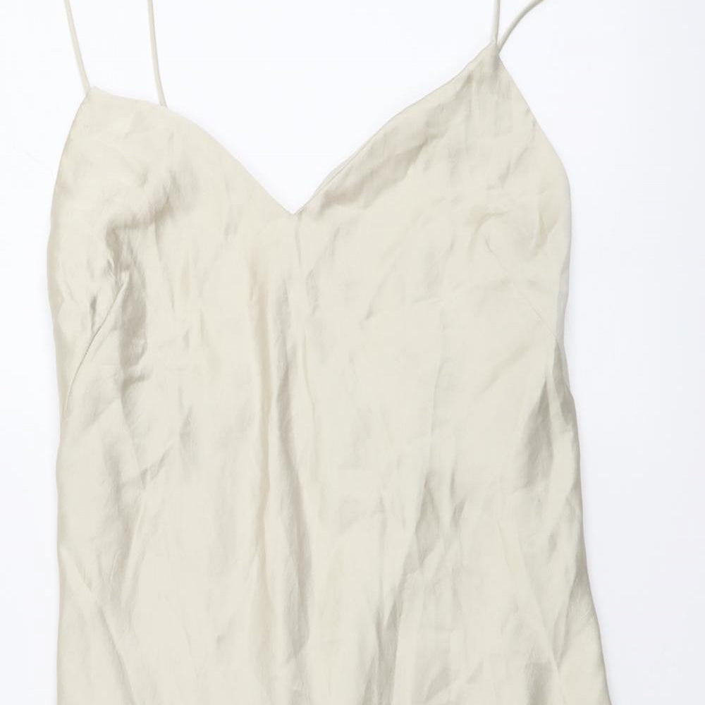 Zara Womens Beige Polyester Mini Size M V-Neck Zip