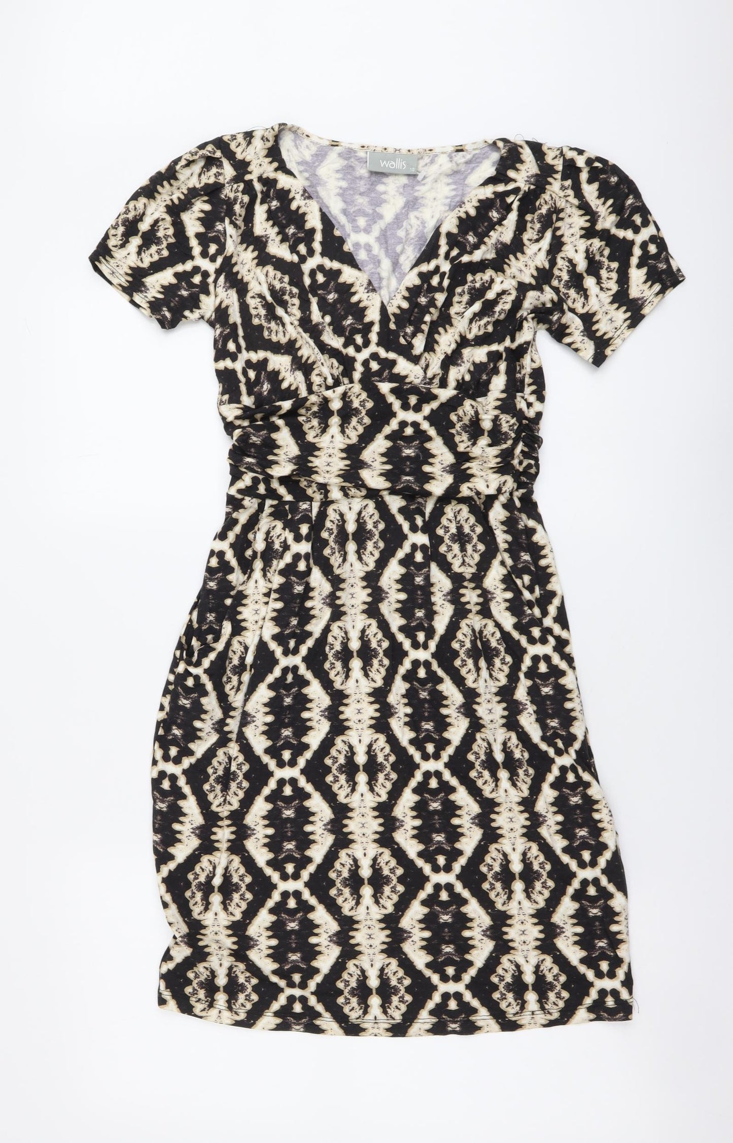 Wallis Womens Black Geometric Viscose A-Line Size 10 V-Neck Pullover