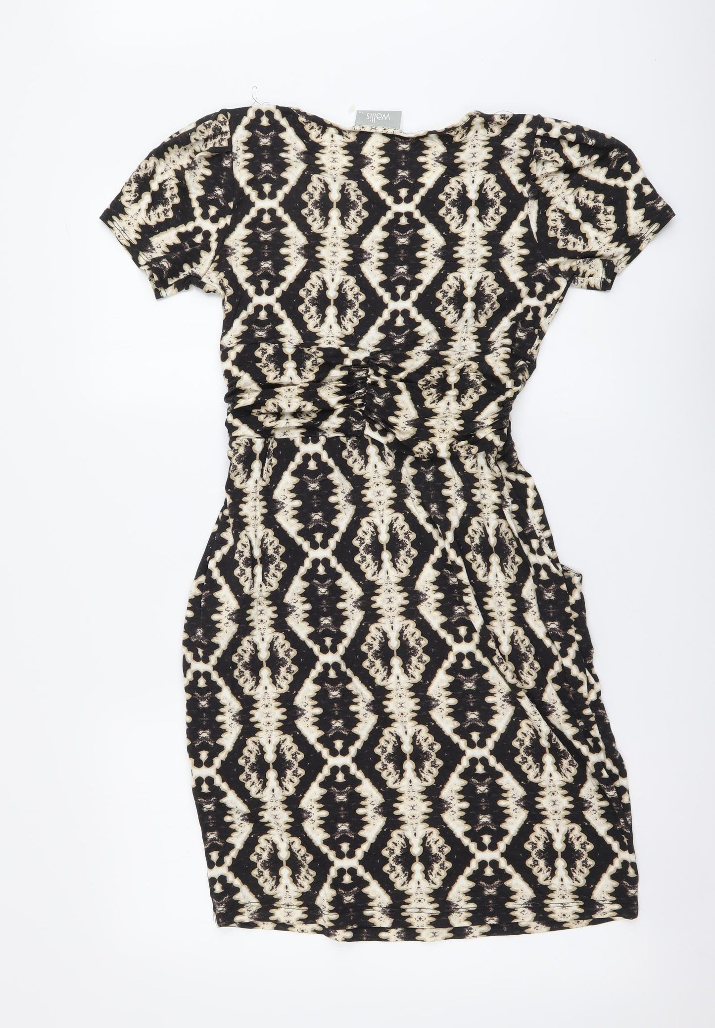 Wallis Womens Black Geometric Viscose A-Line Size 10 V-Neck Pullover