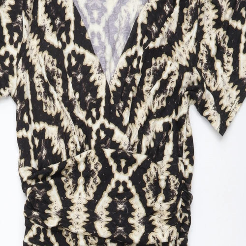 Wallis Womens Black Geometric Viscose A-Line Size 10 V-Neck Pullover