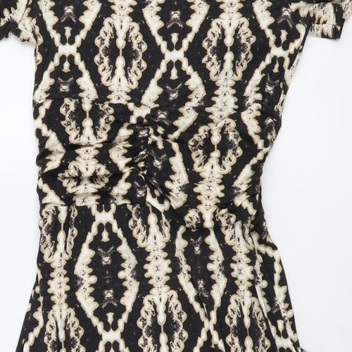 Wallis Womens Black Geometric Viscose A-Line Size 10 V-Neck Pullover