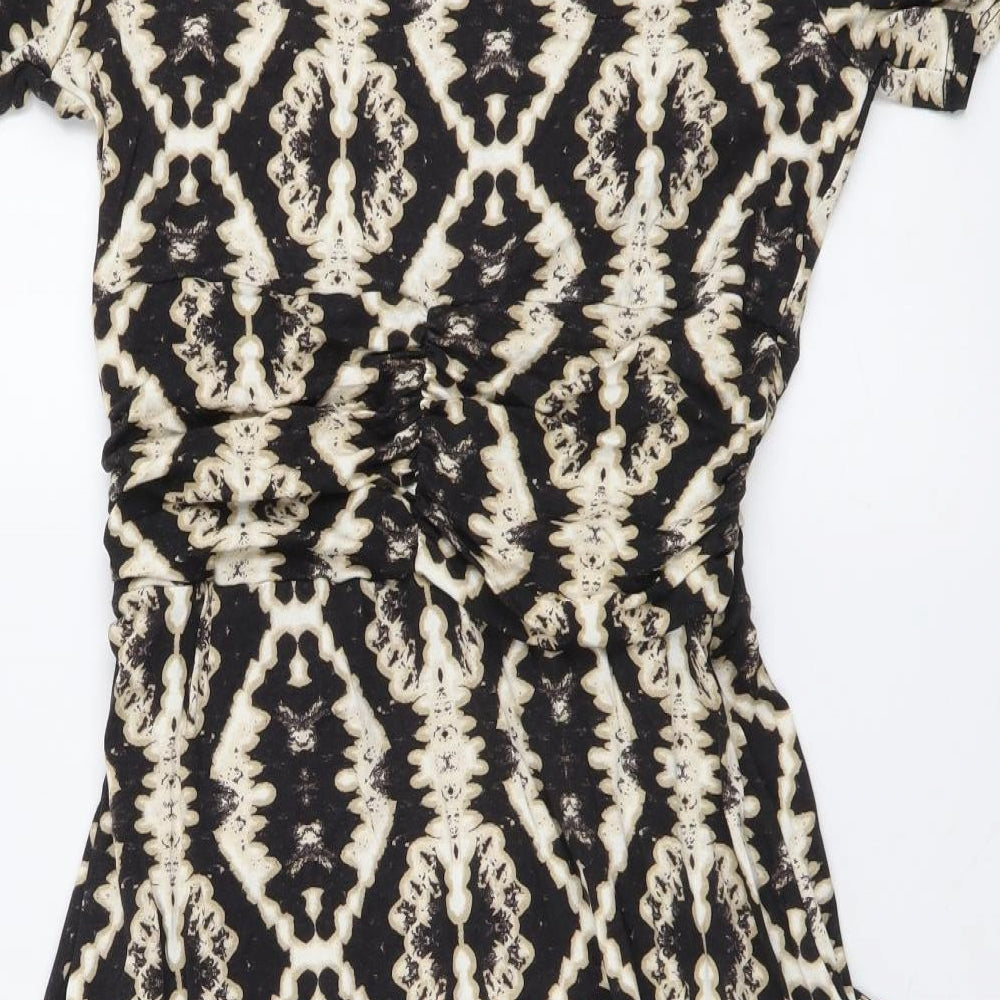 Wallis Womens Black Geometric Viscose A-Line Size 10 V-Neck Pullover