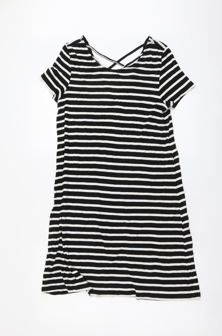 Only Womens Black Striped Viscose A-Line Size M Round Neck Pullover