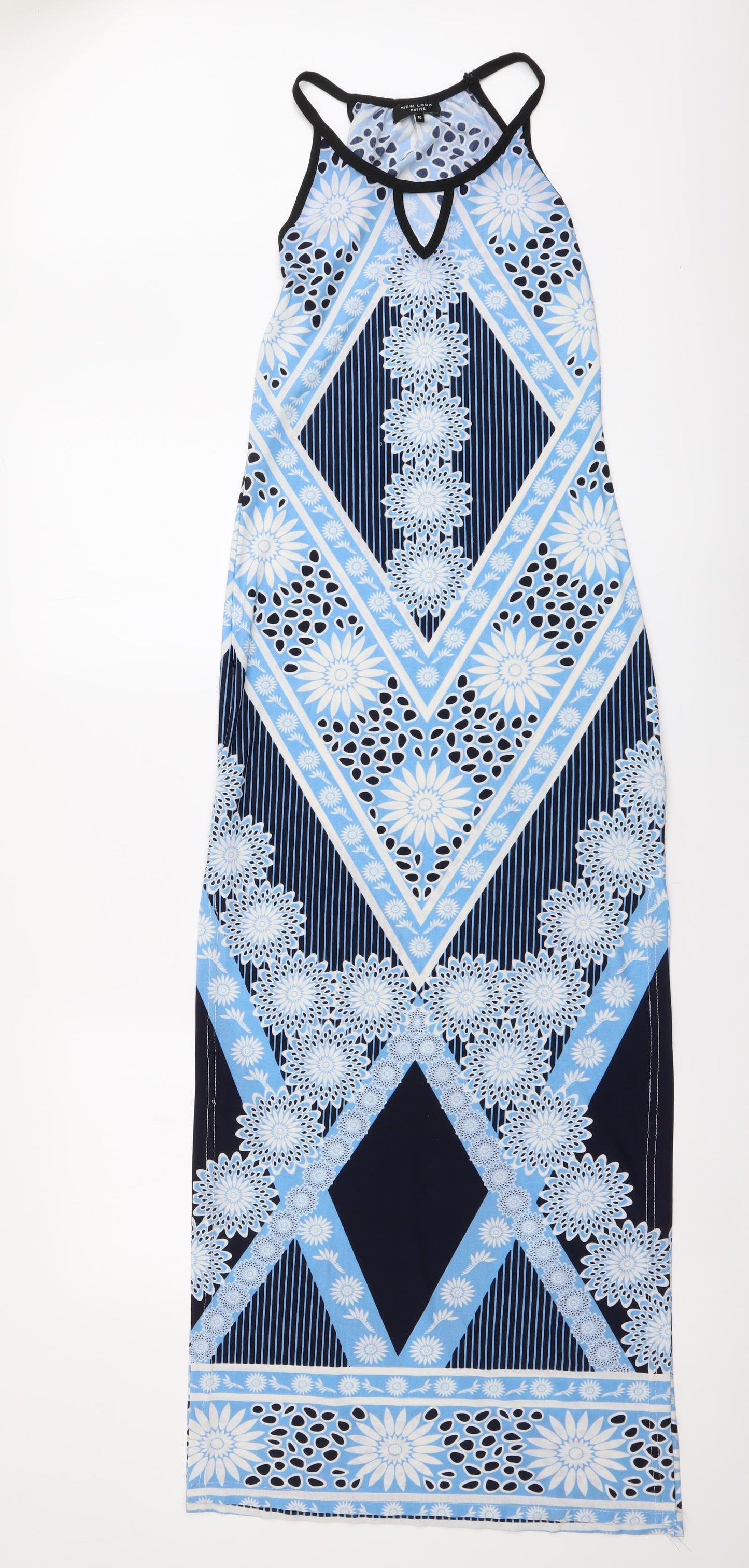 New Look Womens Blue Floral Polyester Maxi Size 10 Round Neck Pullover