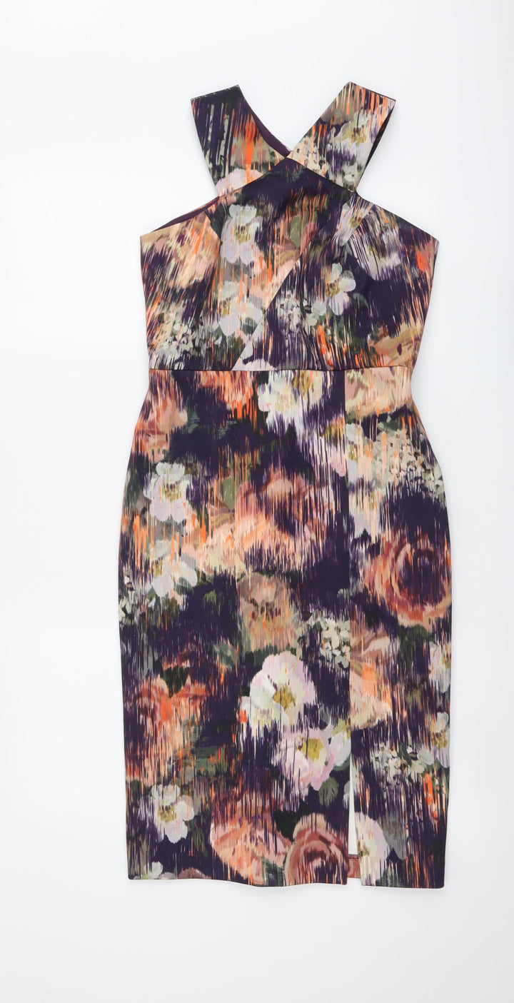 Coast Womens Multicoloured Floral Polyester Bodycon Size 8 Halter Pullover