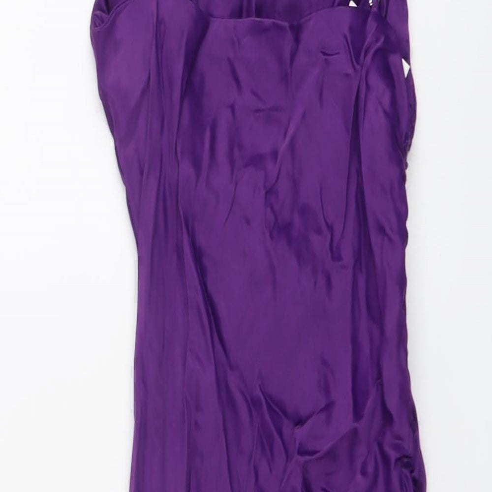 Zara Womens Purple Polyester Bodycon Size XS Cowl Neck Zip