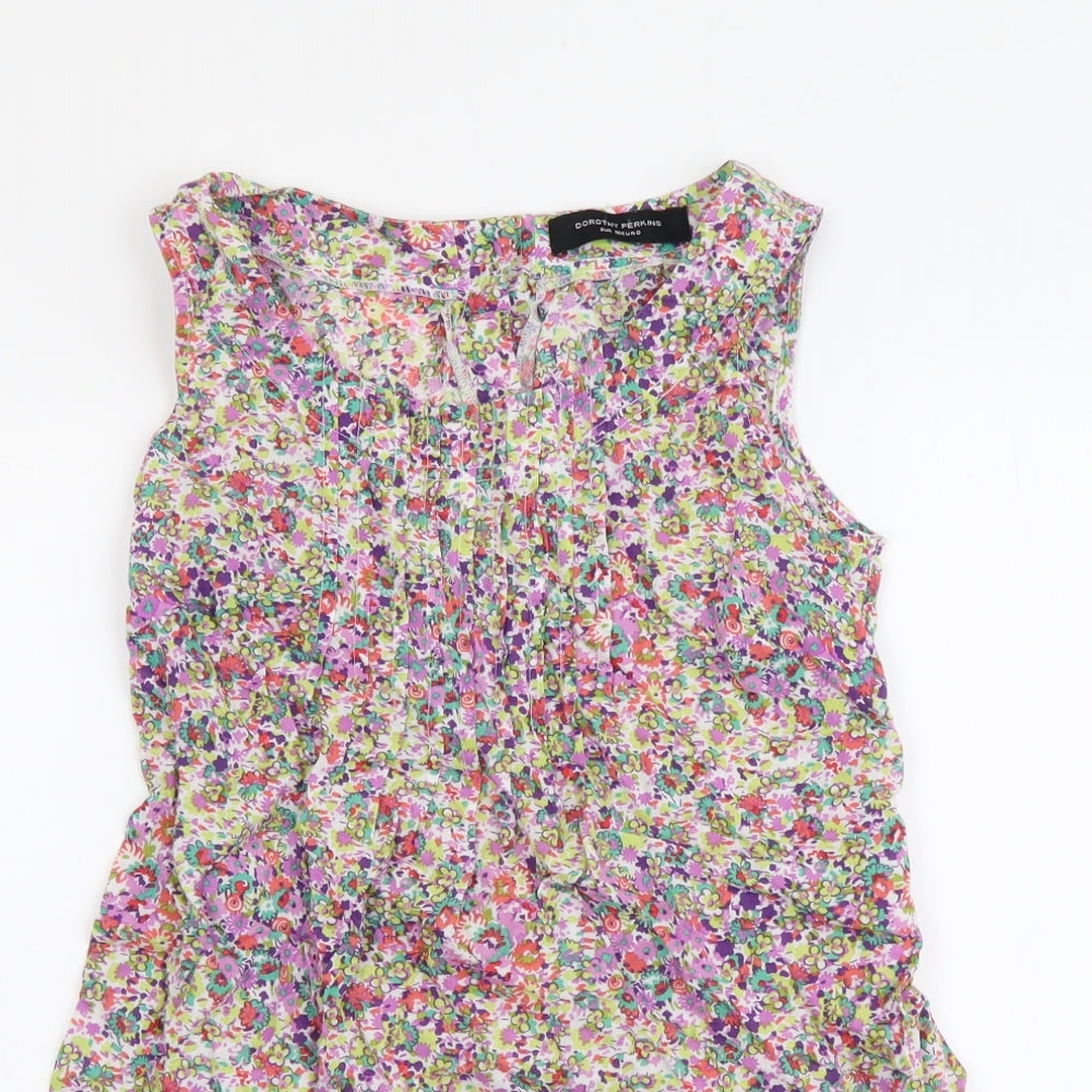 Dorothy Perkins Womens Multicoloured Floral Cotton Basic Blouse Size 8 Round Neck