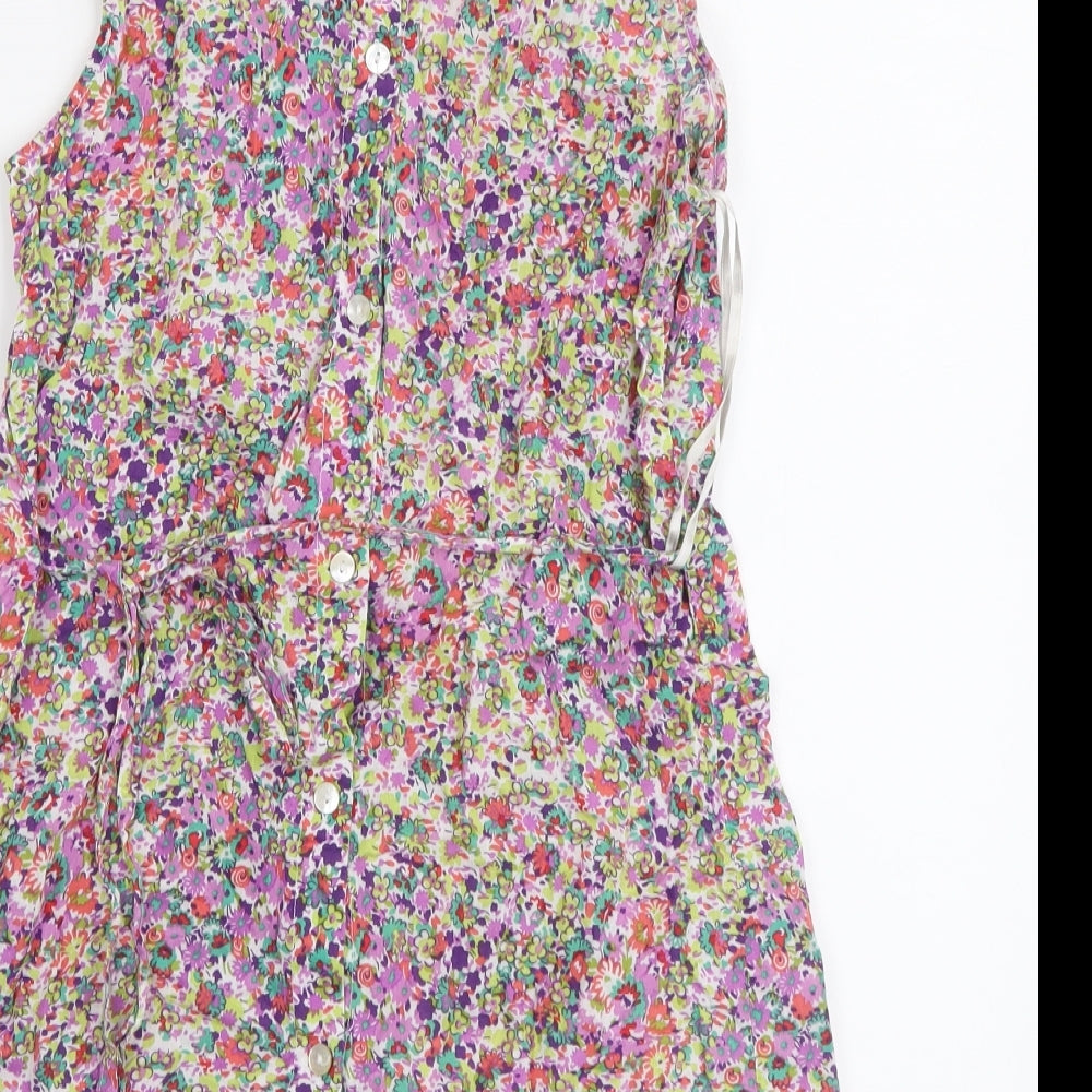 Dorothy Perkins Womens Multicoloured Floral Cotton Basic Blouse Size 8 Round Neck