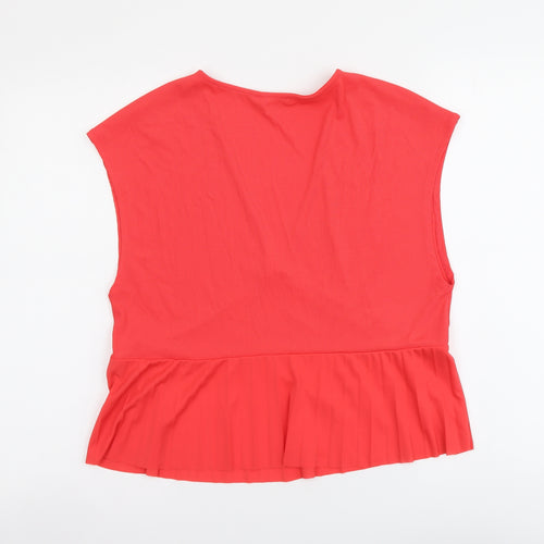 Zara Womens Red Polyester Basic Blouse Size M V-Neck