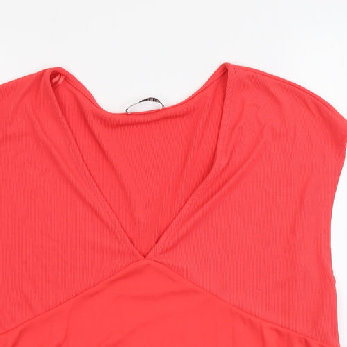 Zara Womens Red Polyester Basic Blouse Size M V-Neck