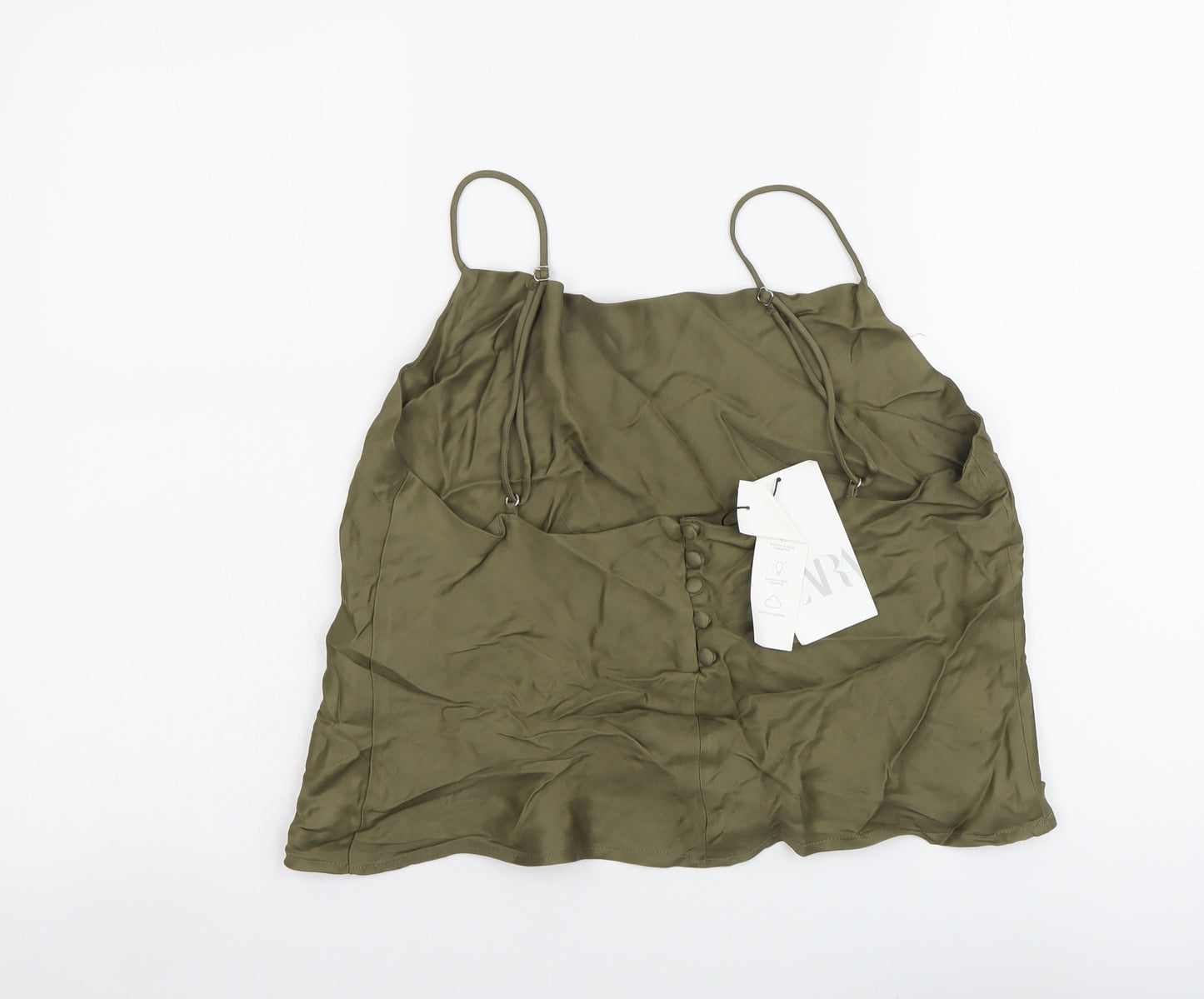 Zara Womens Green Polyester Cropped Tank Size XL Cowl Neck