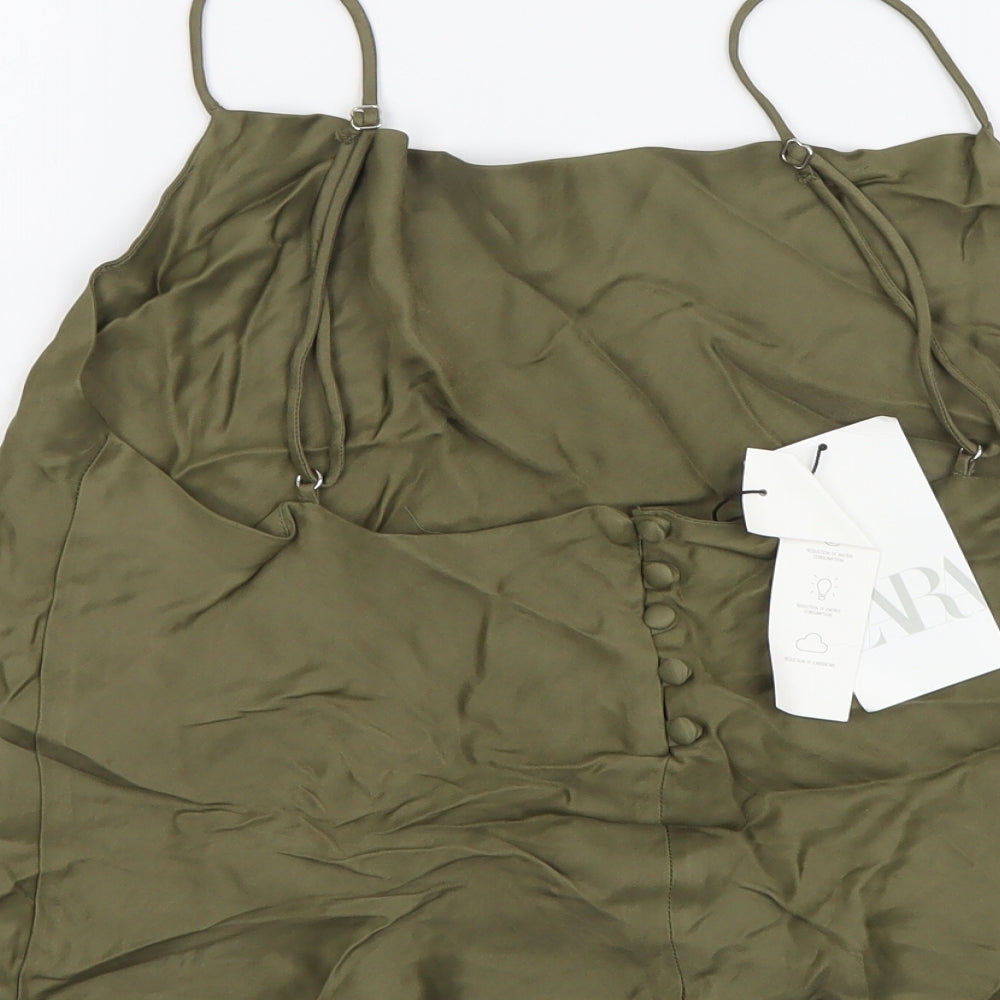 Zara Womens Green Polyester Cropped Tank Size XL Cowl Neck