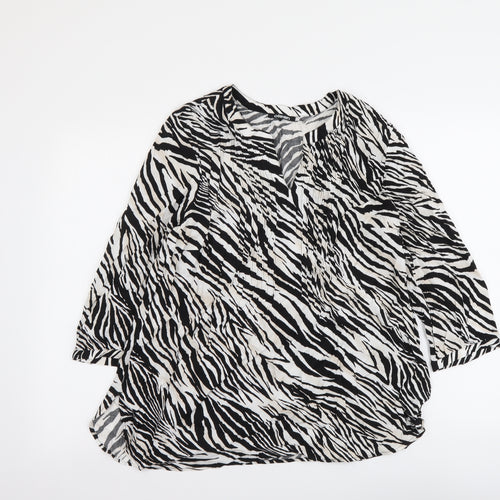Olsen Womens Black Animal Print Polyester Basic Blouse Size 16 V-Neck - Zebra Print
