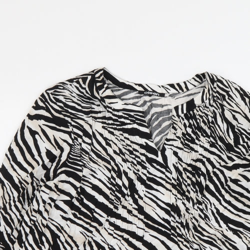 Olsen Womens Black Animal Print Polyester Basic Blouse Size 16 V-Neck - Zebra Print
