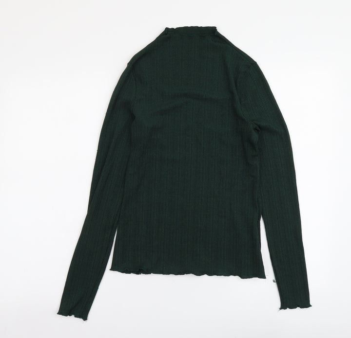 H&M Womens Green Polyester Basic Blouse Size M Mock Neck