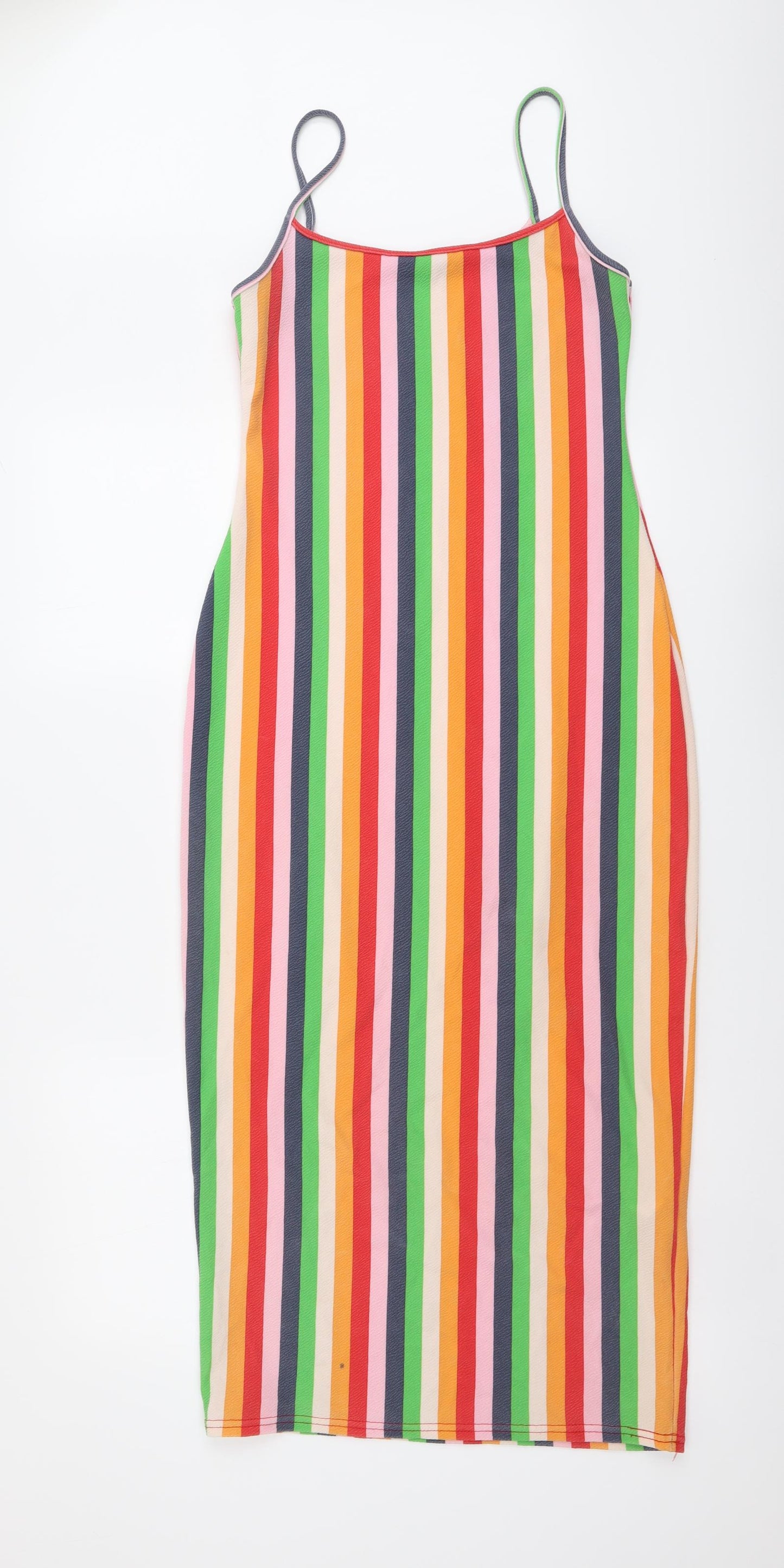 Boohoo Womens Multicoloured Striped Polyester A-Line Size 10 Round Neck