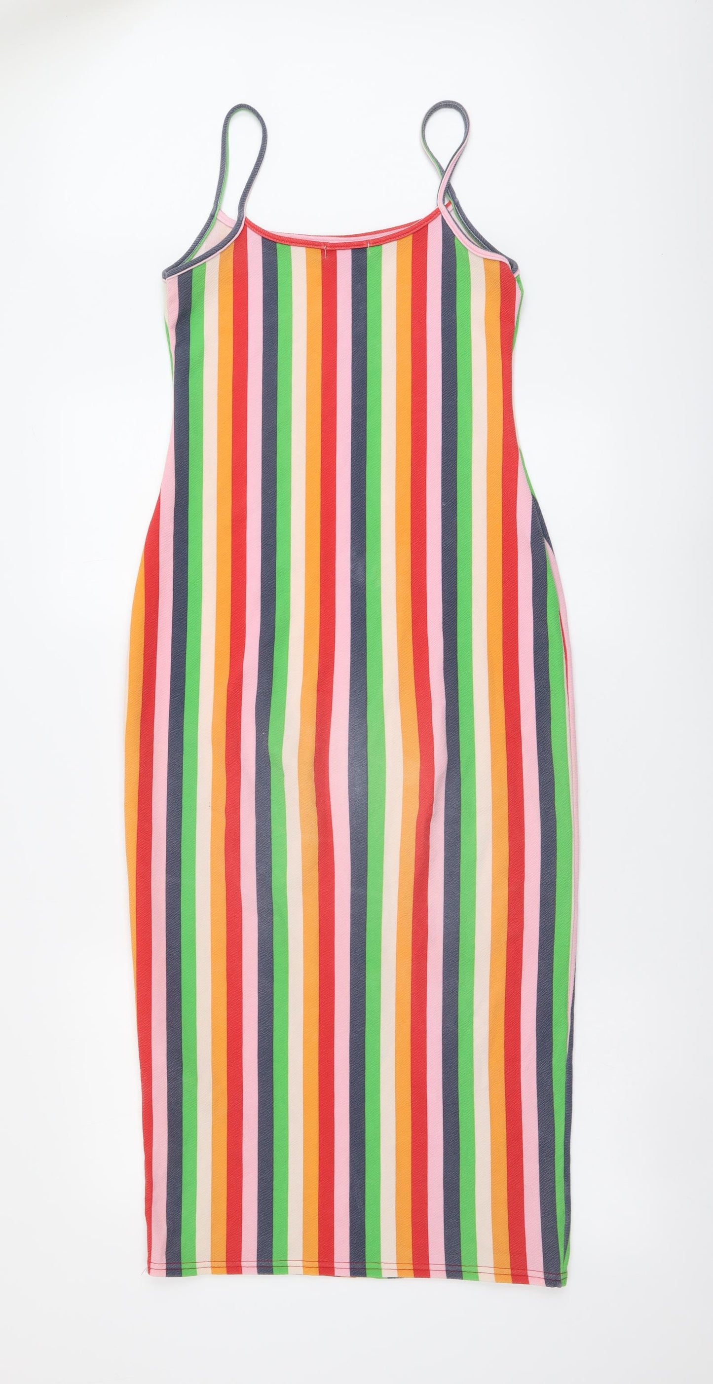 Boohoo Womens Multicoloured Striped Polyester A-Line Size 10 Round Neck