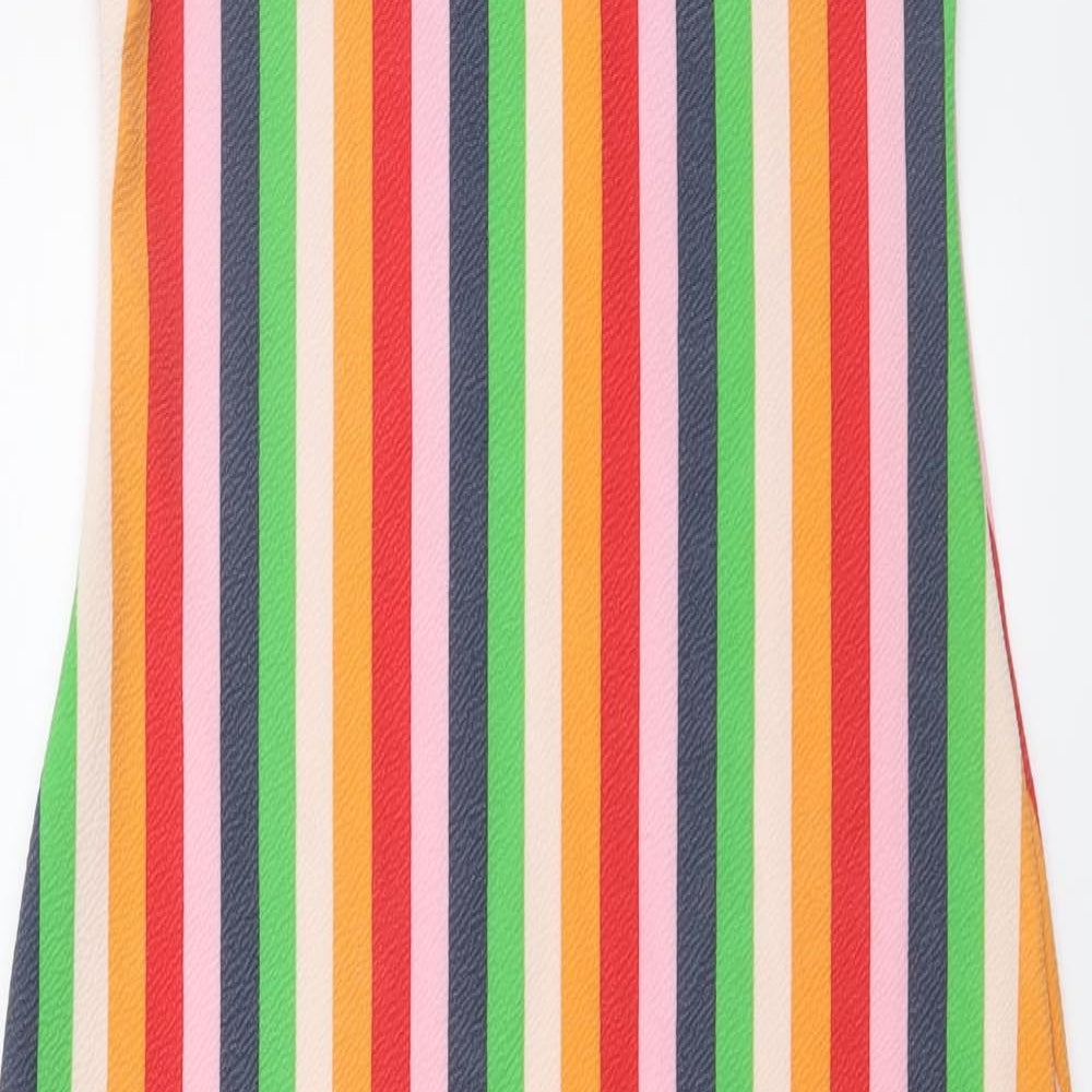 Boohoo Womens Multicoloured Striped Polyester A-Line Size 10 Round Neck