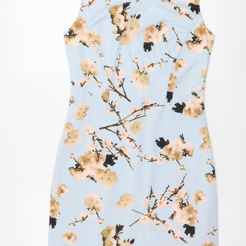 Smashed Lemon Womens Blue Floral Polyester A-Line Size S Round Neck Zip