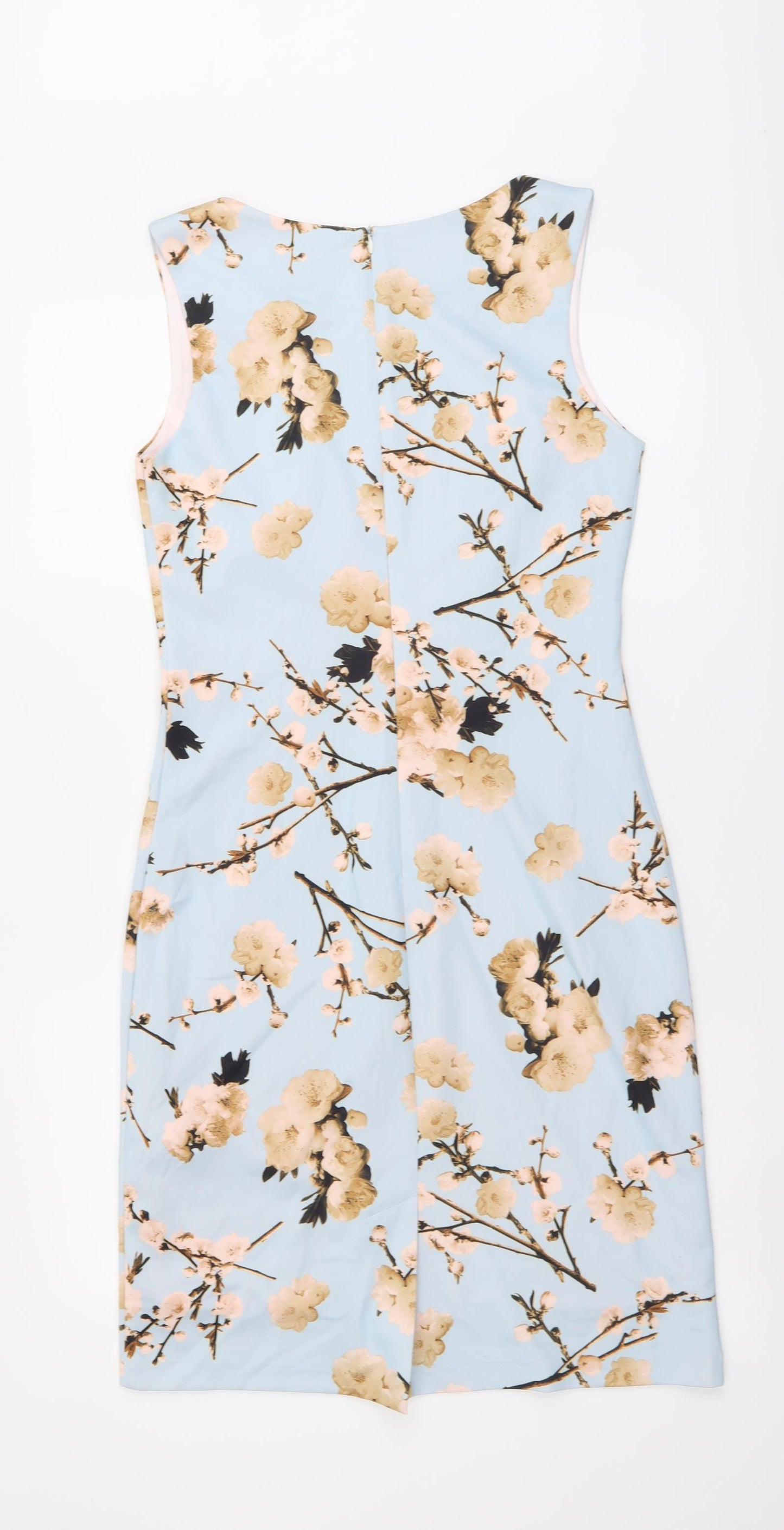 Smashed Lemon Womens Blue Floral Polyester A-Line Size S Round Neck Zip
