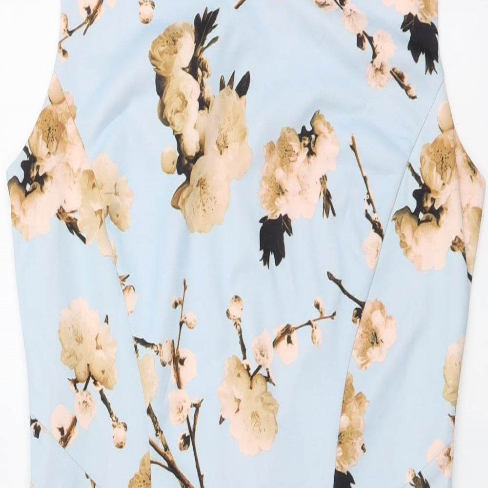 Smashed Lemon Womens Blue Floral Polyester A-Line Size S Round Neck Zip