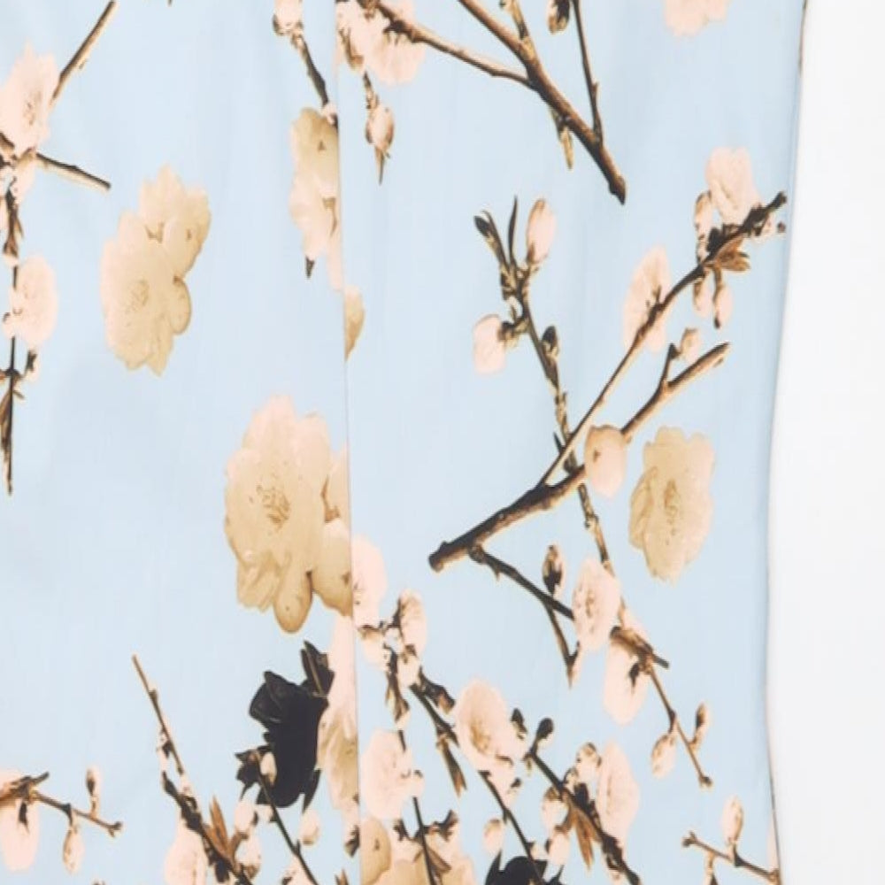 Smashed Lemon Womens Blue Floral Polyester A-Line Size S Round Neck Zip