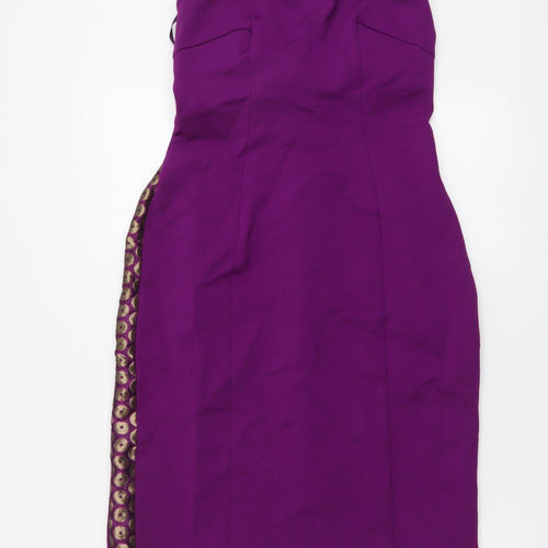 Tara Jarmon Womens Purple Polyester A-Line Size L Off the Shoulder Zip
