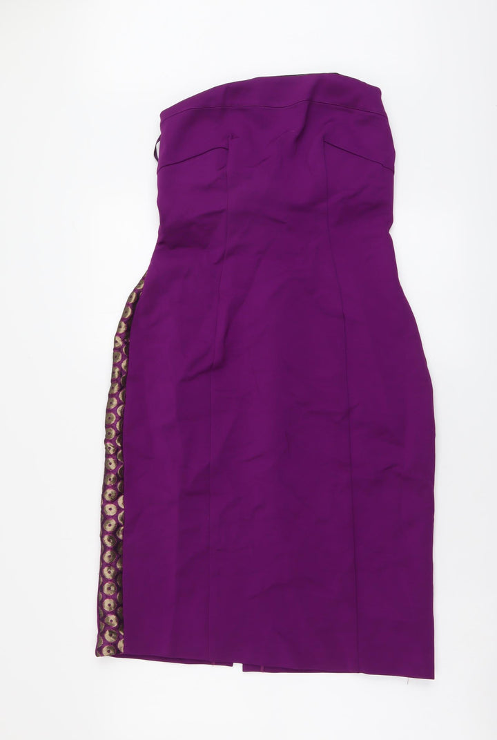 Tara Jarmon Womens Purple Polyester A-Line Size L Off the Shoulder Zip