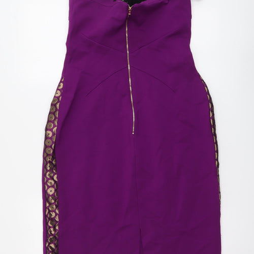 Tara Jarmon Womens Purple Polyester A-Line Size L Off the Shoulder Zip