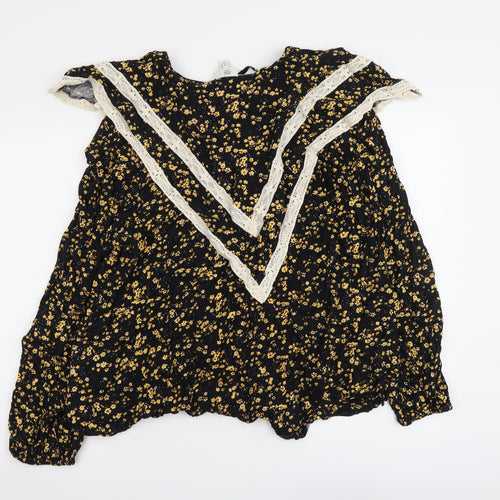River Island Womens Black Floral Viscose Basic Blouse Size 20 Round Neck