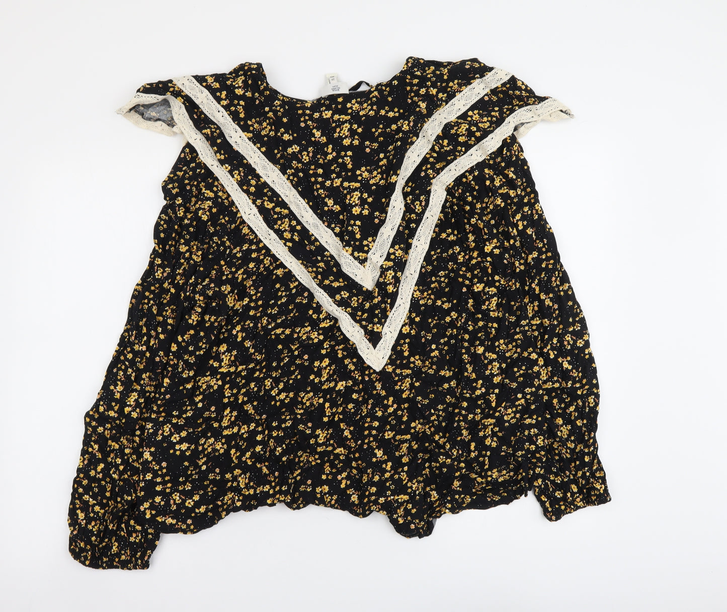 River Island Womens Black Floral Viscose Basic Blouse Size 20 Round Neck