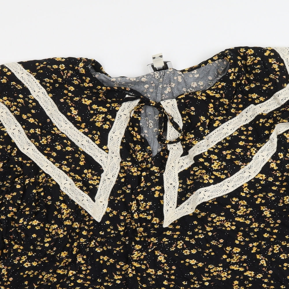 River Island Womens Black Floral Viscose Basic Blouse Size 20 Round Neck